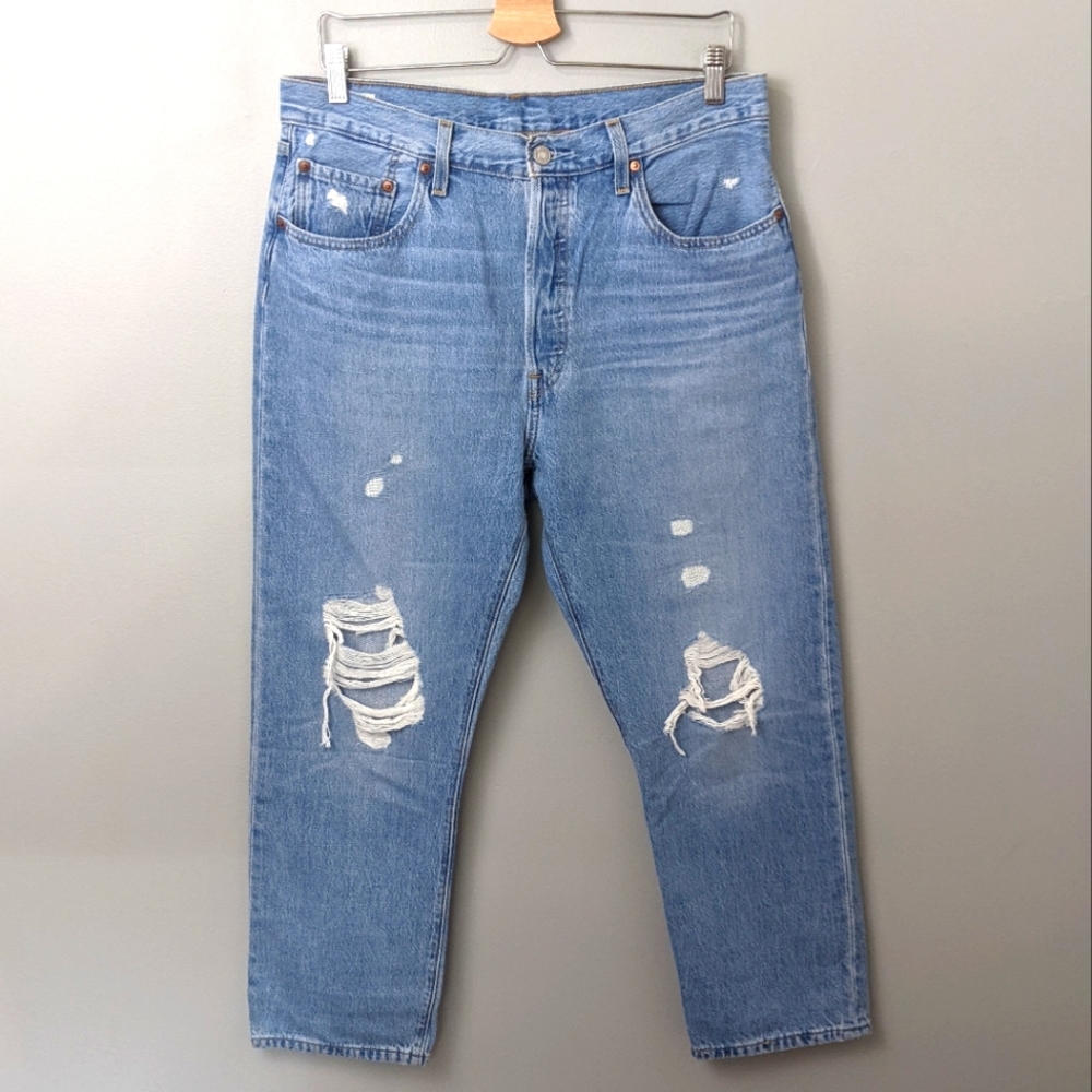 Levi's 501 Premium High Rise Button Fly Distressed Jean